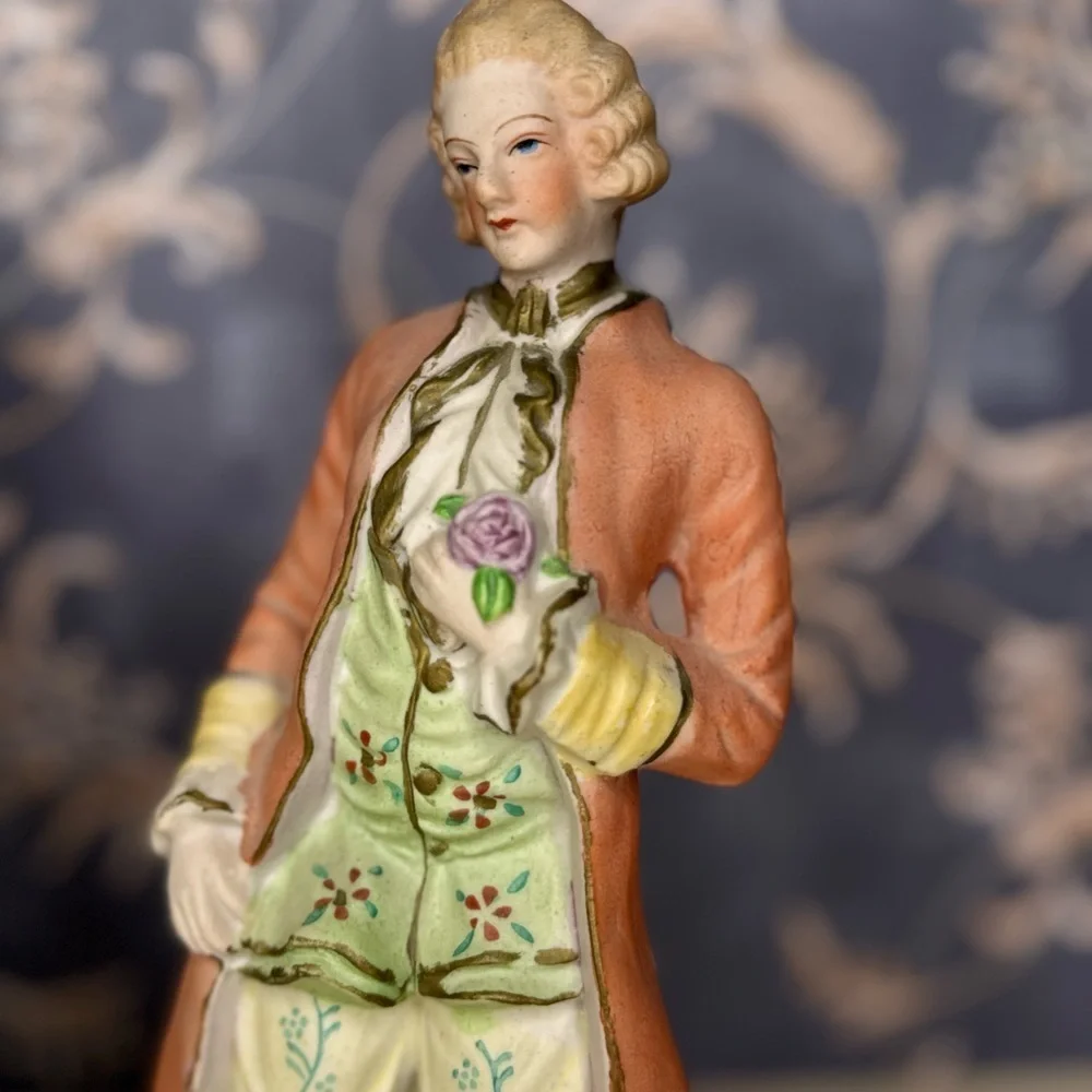 Vintage Estate Hand Painted Japan Bisque Figurines Pair Man Woman